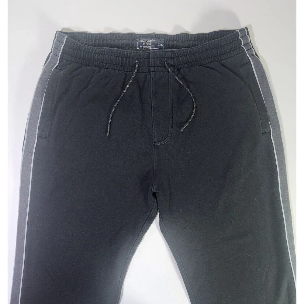 Abercrombie & Fitch Jogger Men Large Black Striped Activewear Pants Soft Fleece